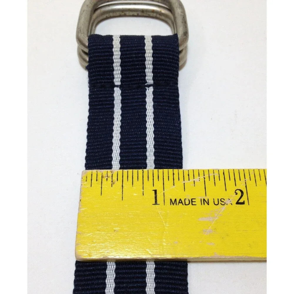 Vintage US Polo Assn Navy Blue Canvas Leather Tip Adjustable D-ring Belt 30-36